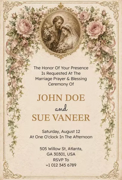 Timeless Vintage Floral Wedding Ceremony Invitation Template