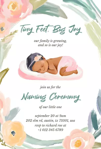 Tiny Feet Big Joy Elegant Naming Ceremony Invitation Template