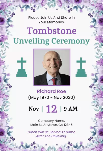Tombstone Unveiling Ceremony Memorial Service Invitation Template