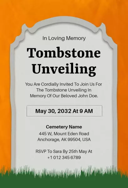 Tombstone Unveiling Memorial Ceremony Funeral Invitation Template
