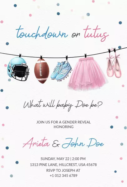 Touchdown or Tutus Playful Gender Reveal Invitation Template