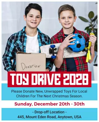 Cheerful Blue Toy Drive Donation Event Flyer Template