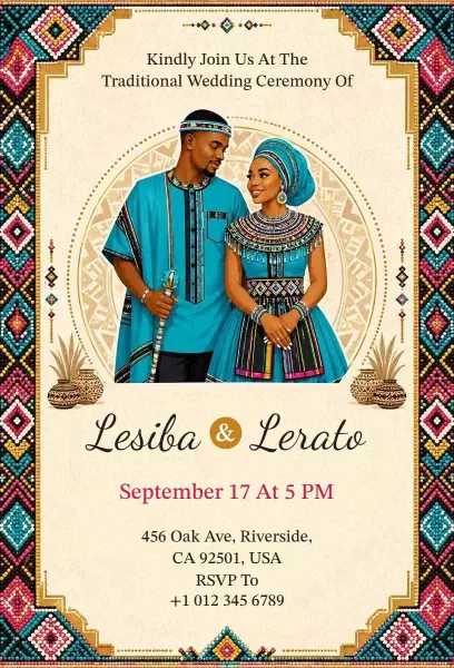 Traditional African Heritage Wedding Celebration Invitation Template