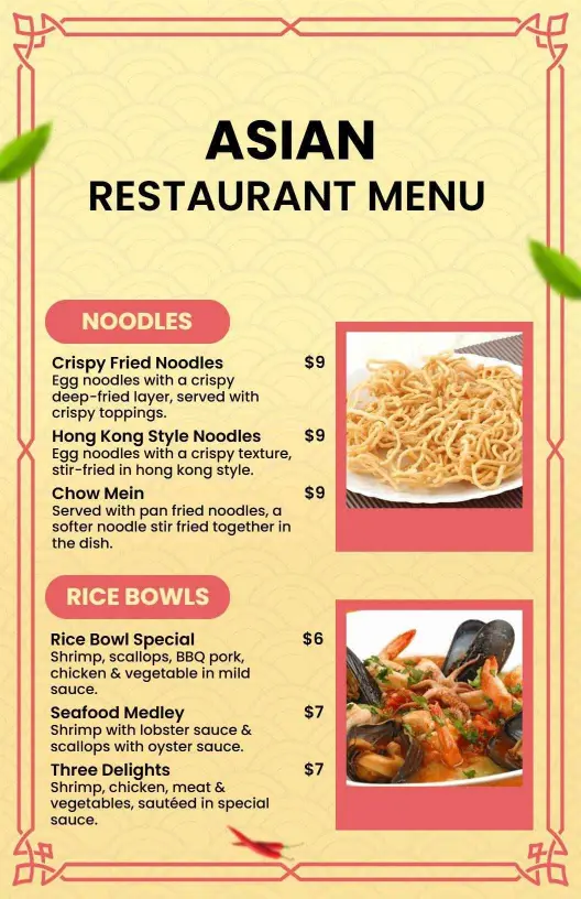 Traditional Asian Cuisine Menu Template