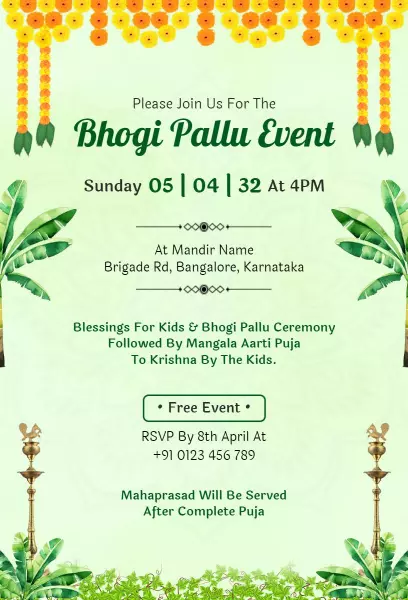 Traditional Bhogi Pallu Family Ceremony Invitation Template