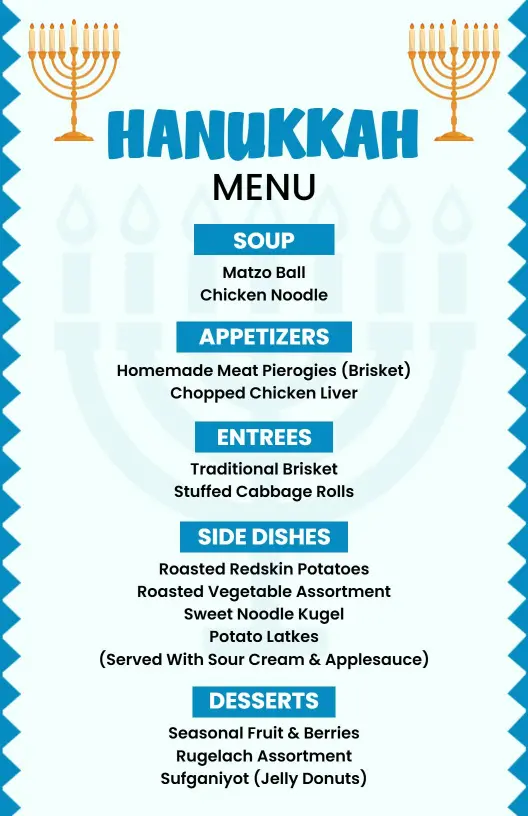Traditional Blue and White Hanukkah Menu Template