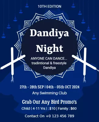 Traditional Blue Dandiya Night Dance Celebration Poster Template