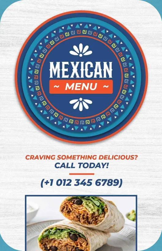 Traditional Blue Themed Mexican Menu Template