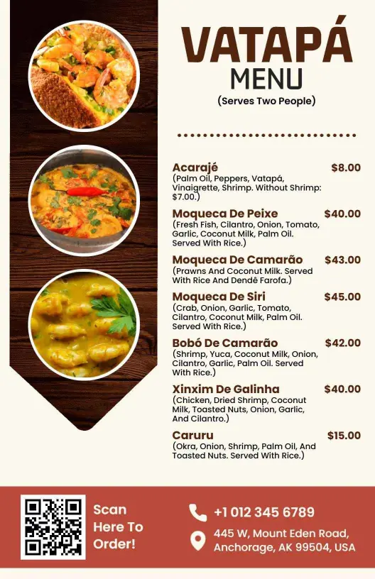 Traditional Brazilian Cuisine Vatapá Dish Menu Template