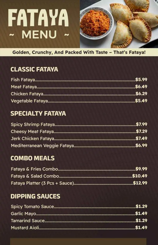 Traditional Brown Fataya Flavor Variations Menu Template
