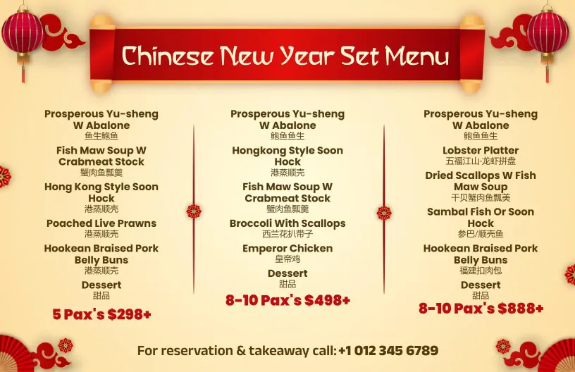 Traditional Chinese New Year Menu Template
