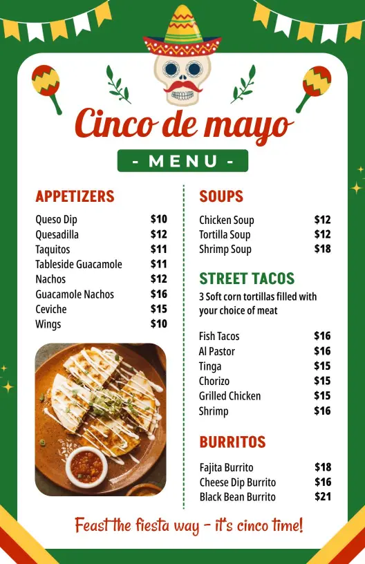 Traditional Cinco De Mayo Menu Template