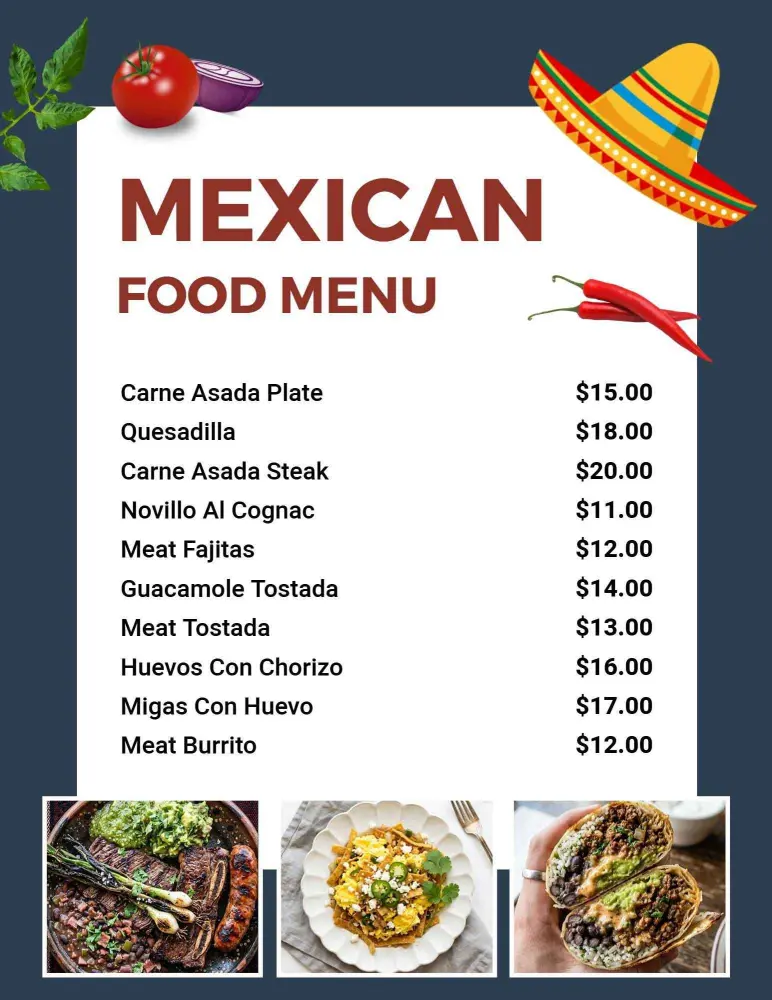 Traditional Cuisine Mexican Dinner Menu Template