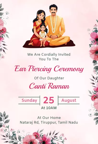 Traditional Cultural Ear Piercing Ceremony Celebration Invitation Template
