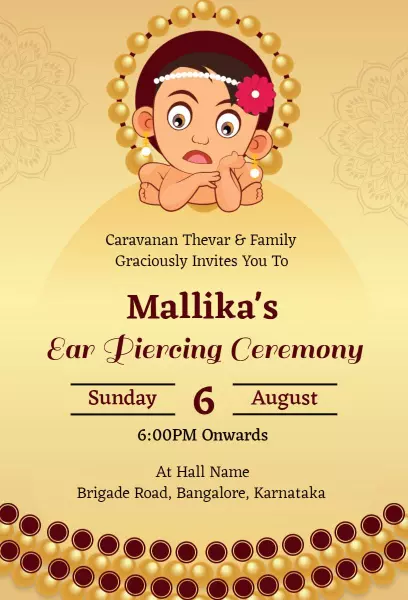 Traditional Cultural Ear Piercing Ceremony Invitation Template
