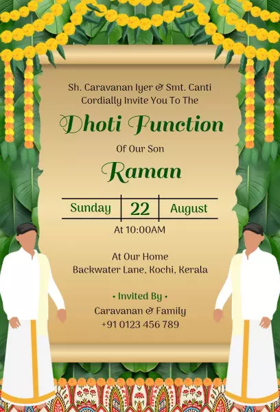 Traditional Dhoti Ceremony Celebration Family Invitation Template