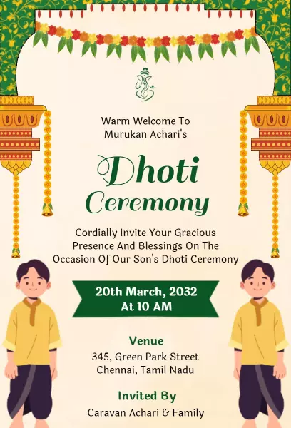 Traditional Dhoti Ceremony Family Blessing Invitation Template