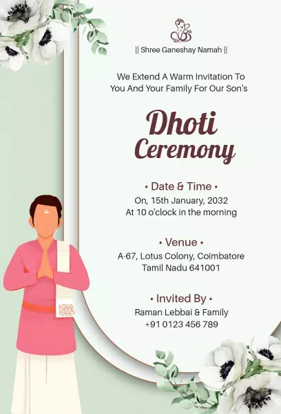Traditional Dhoti Ceremony Family Celebration Invitation Template