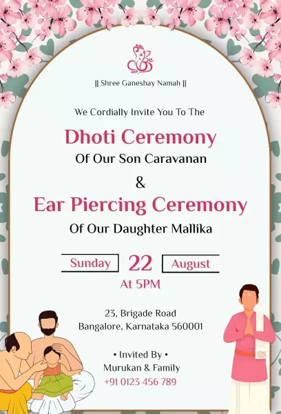 Traditional Dhoti Ear Piercing Family Celebration Invitation Template