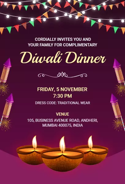 Traditional Diwali Festival Family Dinner Invitation Template