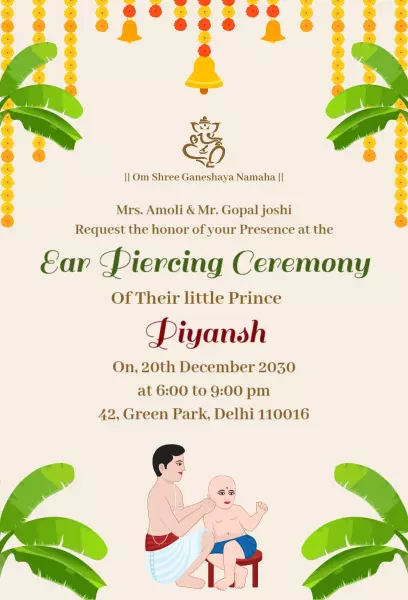 Traditional Ear Piercing Ceremony Celebration Invitation Template
