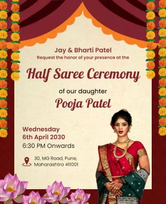 Traditional Festive Half Saree Ceremony Invitation Poster Template