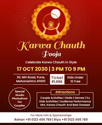 Traditional Festive Red Karwa Chauth Pooja Celebration Poster Template