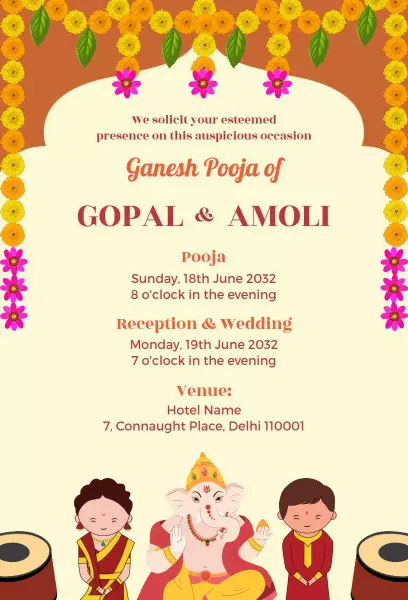 Traditional Ganesh Pooja Festival Celebration Invitation Template