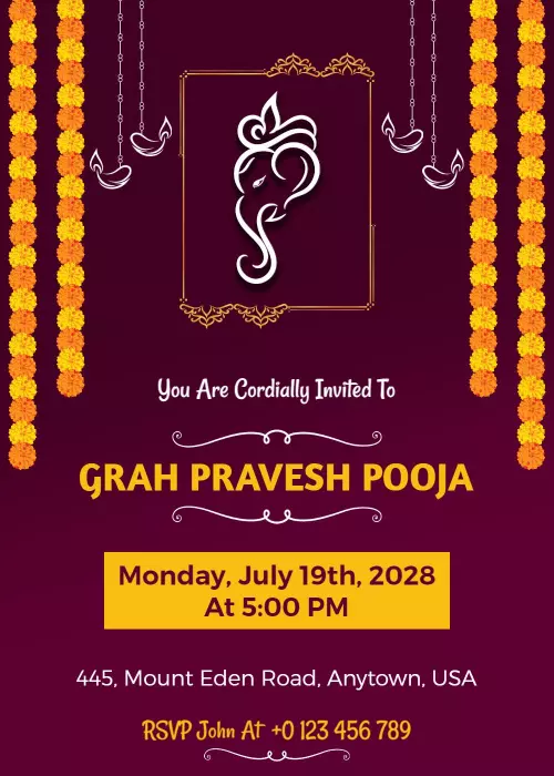 Traditional Grah Pravesh Pooja Housewarming Invitation Template