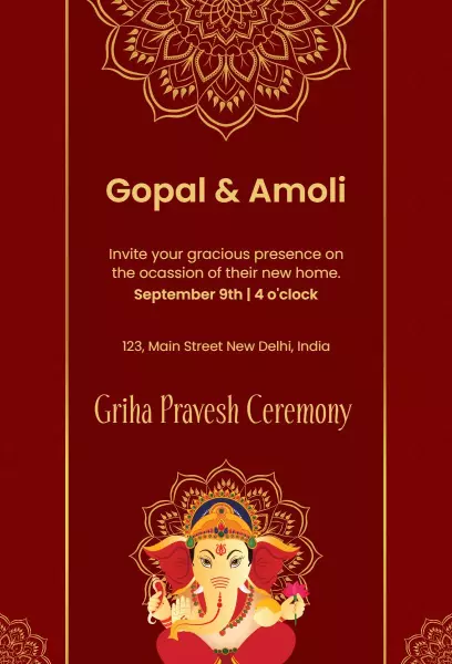 Traditional Griha Pravesh Ceremony Housewarming Invitation Template