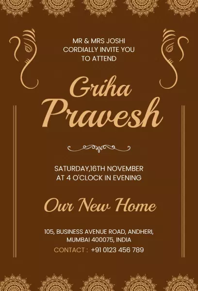 Traditional Griha Pravesh Housewarming Celebration Invitation Template