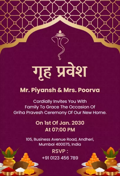 Traditional Griha Pravesh Housewarming Ceremony Invitation Template