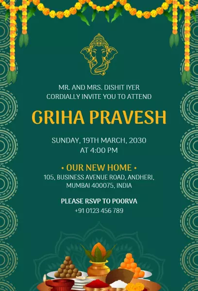 Traditional Griha Pravesh Indian Housewarming Invitation Template