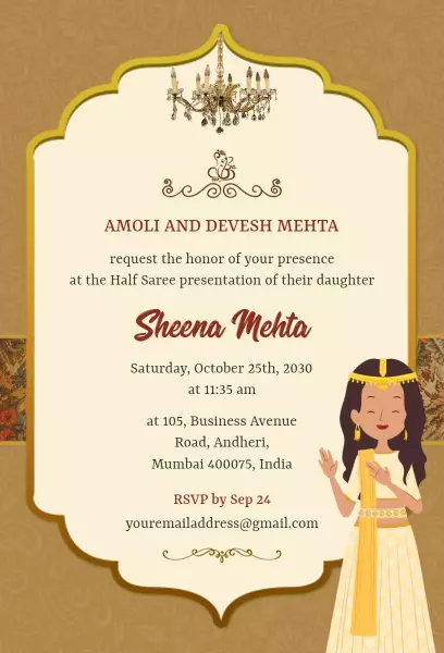 Traditional Half Saree Presentation Ceremony Invitation Template