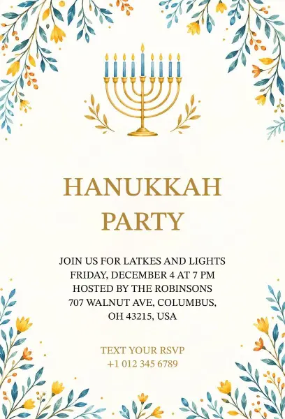 Traditional Hanukkah Party Invite Template
