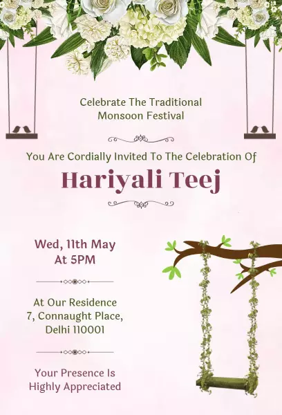Traditional Hariyali Teej Monsoon Festival Celebration Invitation Template