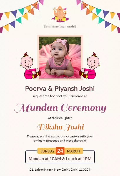 Traditional Hindu Mundan Ceremony Invitation Template