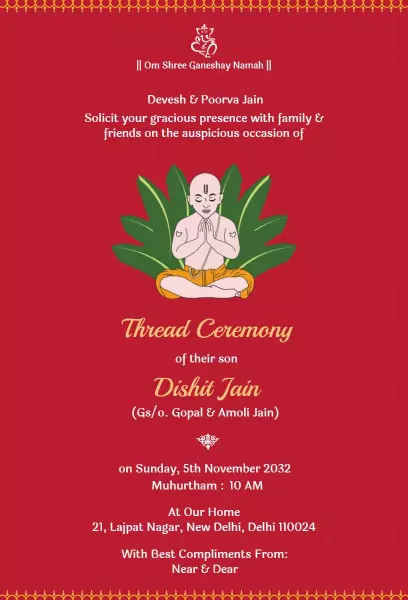 Traditional Hindu Thread Ceremony Celebration Invitation Template