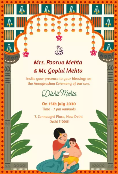 Traditional Indian Annaprashan Ceremony Celebration Invitation Template