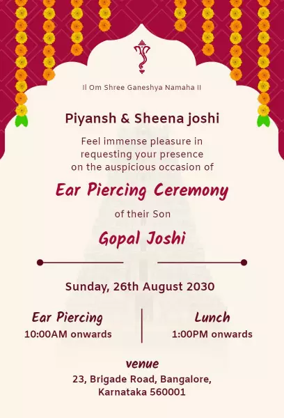 Traditional Indian Ear Piercing Ceremony Invitation Template