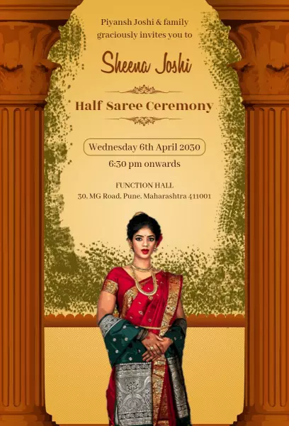 Traditional Indian Half Saree Ceremony Celebration Invitation Template