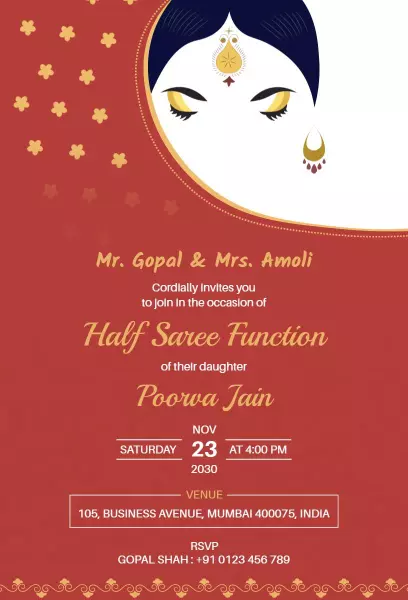 Traditional Indian Half Saree Function Celebration Invitation Template