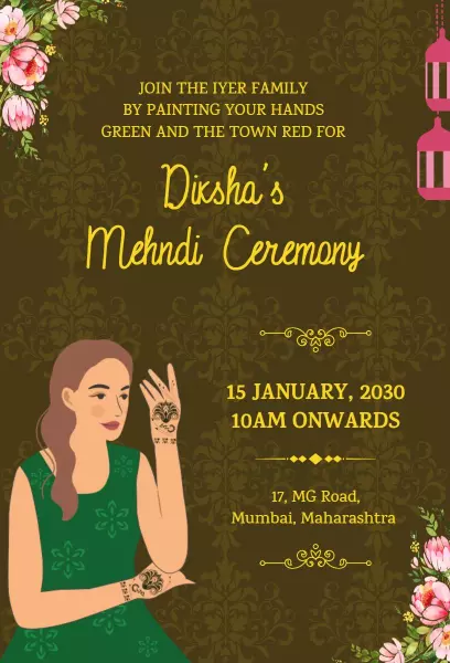 Traditional Indian Mehndi Celebration Ceremony Invitation Template