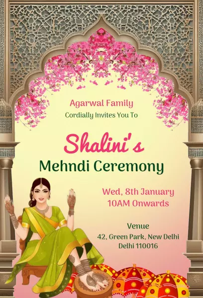 Traditional Indian Mehndi Ceremony Celebration Invitation Template