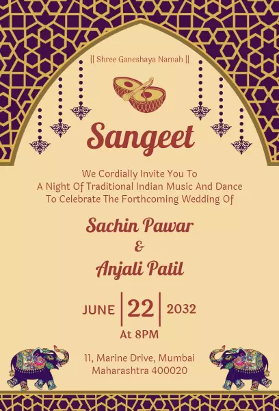 Traditional Indian Music Dance Sangeet Ceremony Invitation Template