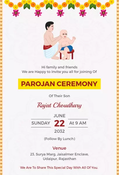 Traditional Indian Parajan Ceremony Family Gathering Invitation Template