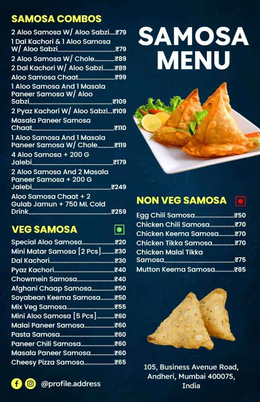 Traditional Indian Samosa Combo Selection Menu Template