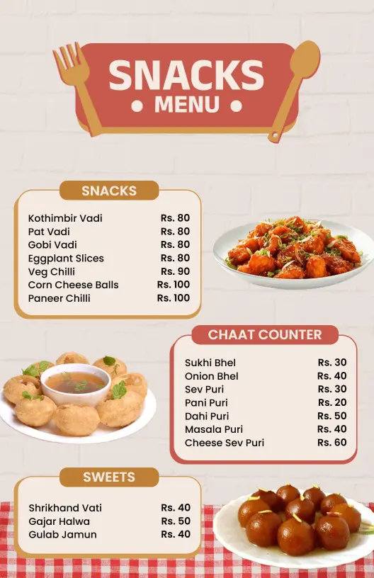Traditional Indian Snack and Sweets Selection Menu Template