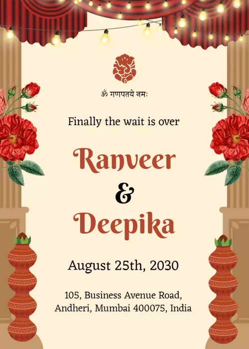 Traditional Indian Wedding Celebration Invitation Template
