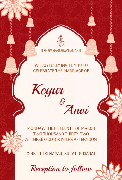 Traditional Indian Wedding Celebration Reception Invitation Template